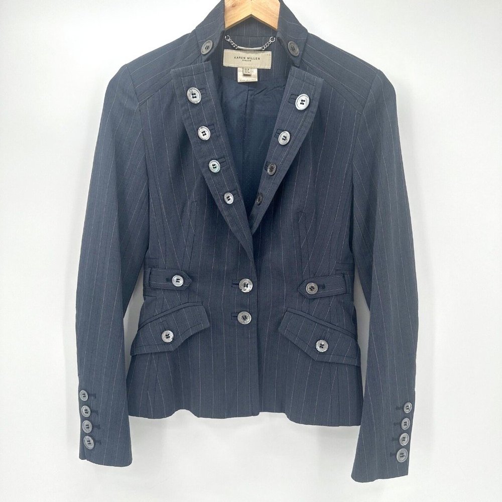 Karen Millen Women's Tailored Navy Blue Pinstripe Blazer Size 6